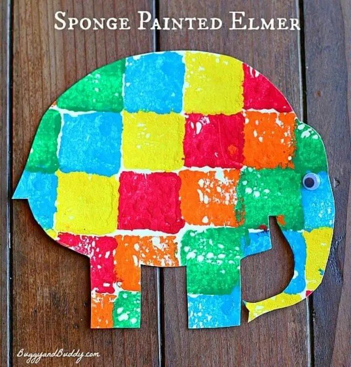 DIY Sponge Painted Elmer the Elephant