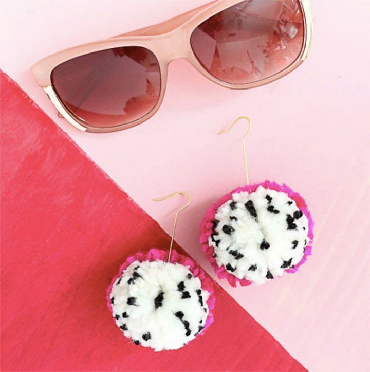 Dragonfruit Pom Pom Earrings