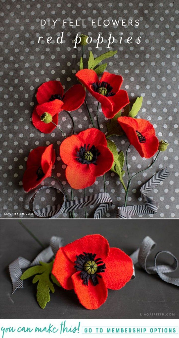 Felt Red Poppies Flowers