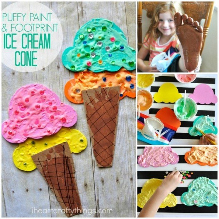 Fuffy Paint and Footprint Ice Cream Cone Craft