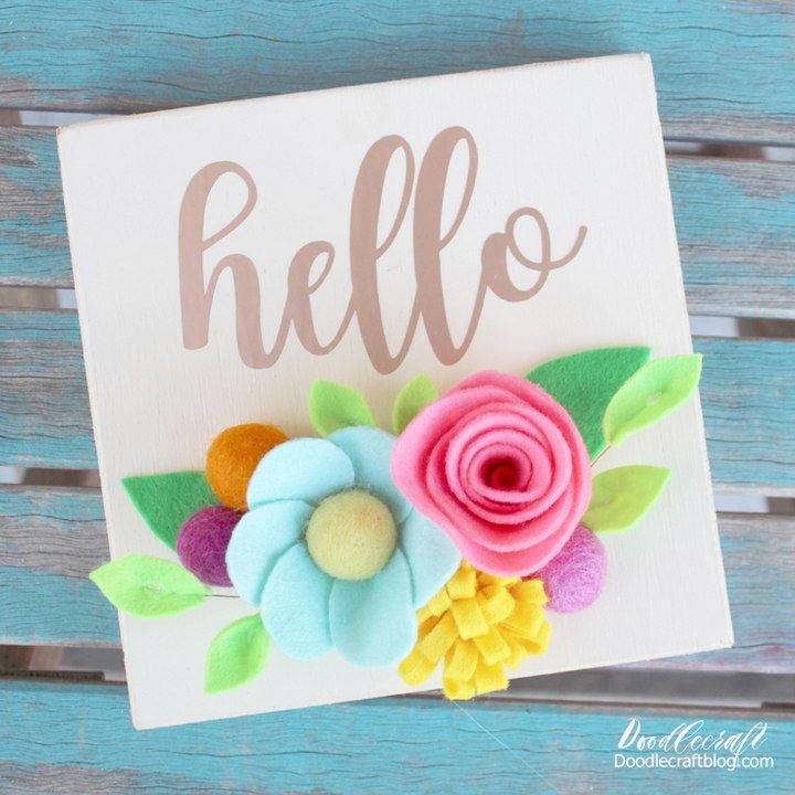 Hello Vinyl Sign with Bright Felt Flowers