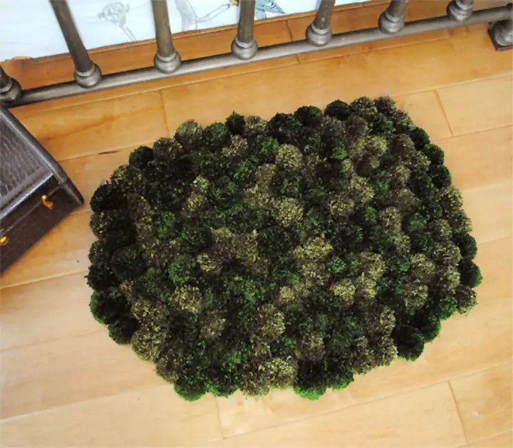 Homemade Green Pom Pom Rug