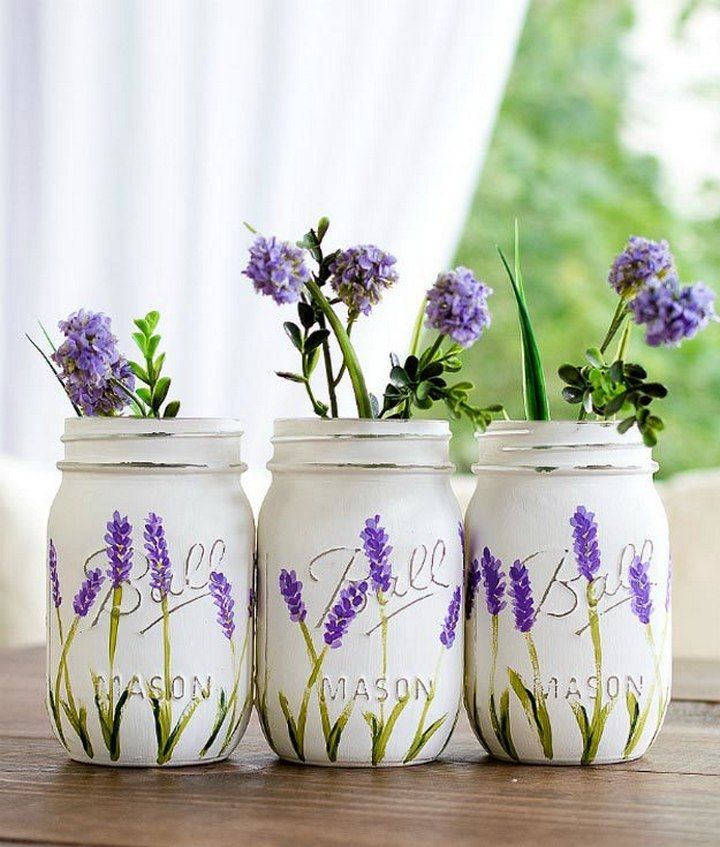Lavender Painted Mason Jars
