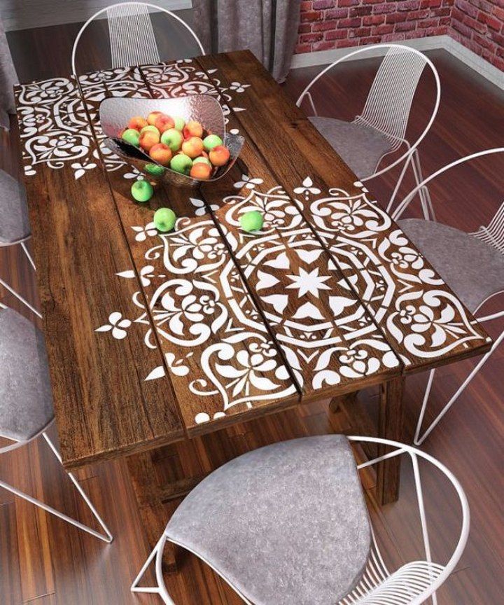Mandala Stencil Pallet Table