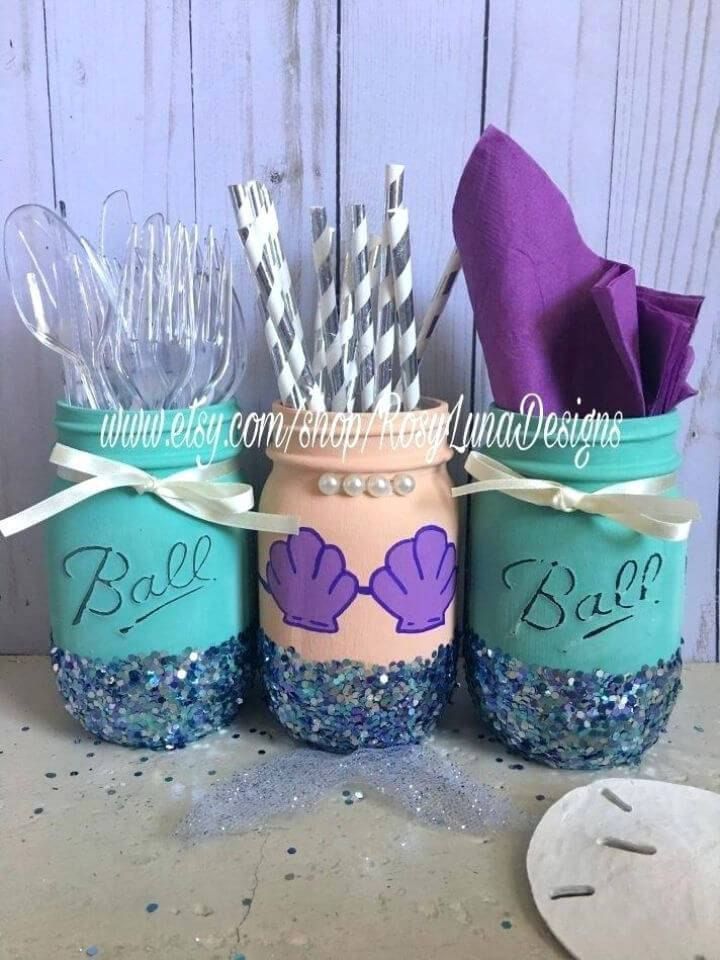 Mermaid Mason Jar Utensil Holder