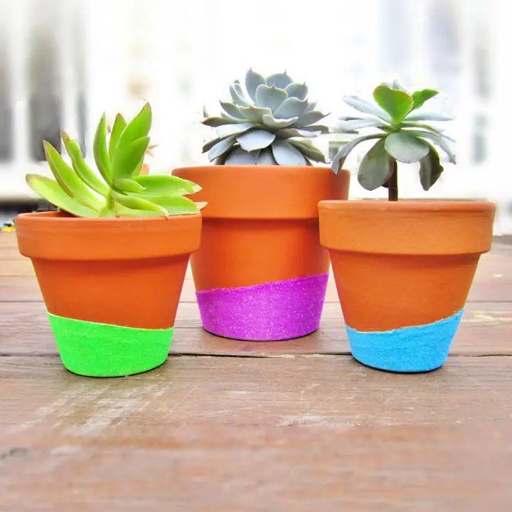 Neon Glitter Dipped Flower Clay Pots