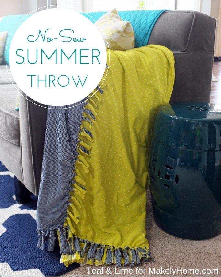 No sew Color Block Summer Throw Blanket