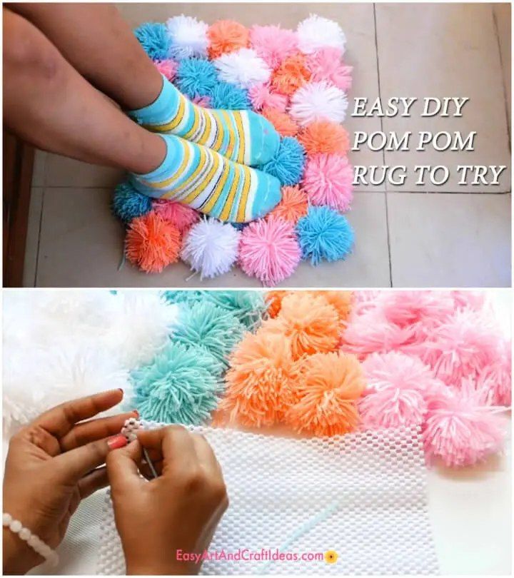 DIY Yarn Pom Pom Rug • Sewrella