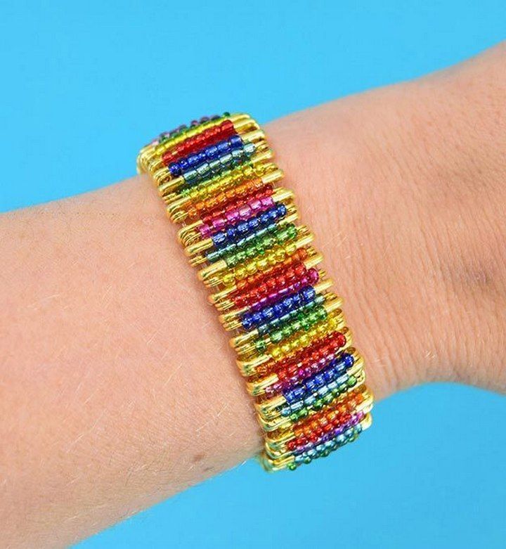 Rainbow Beaded Safety Pin Bracelet