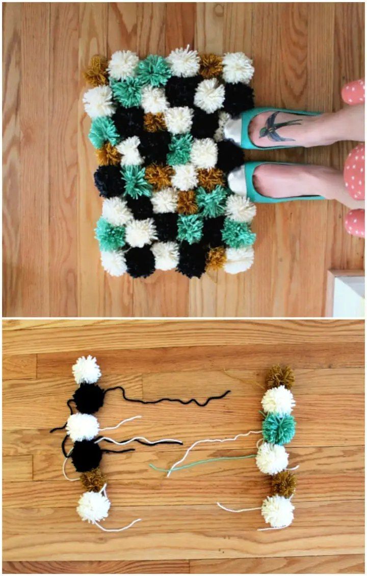 Rug Made Out of Yarn Pom Pom