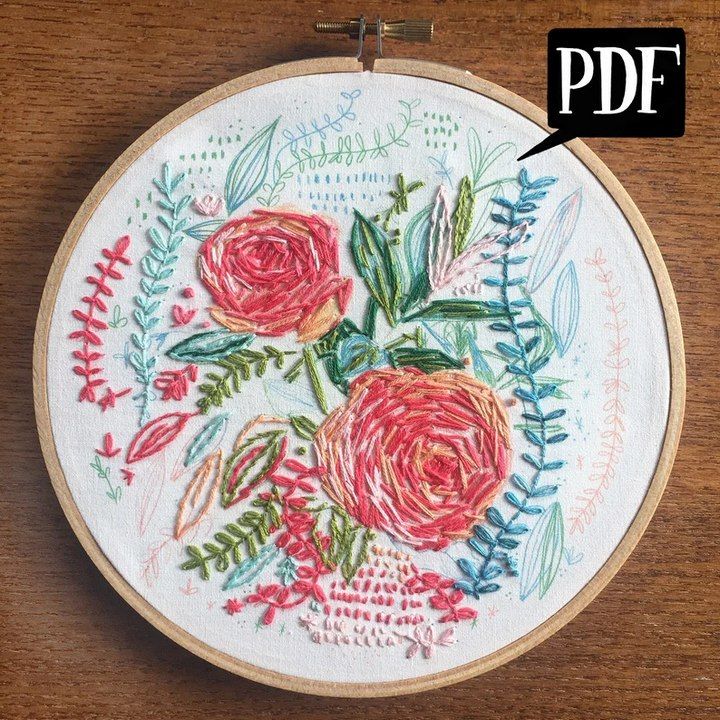 Sketched Style Floral Embroidery Pattern