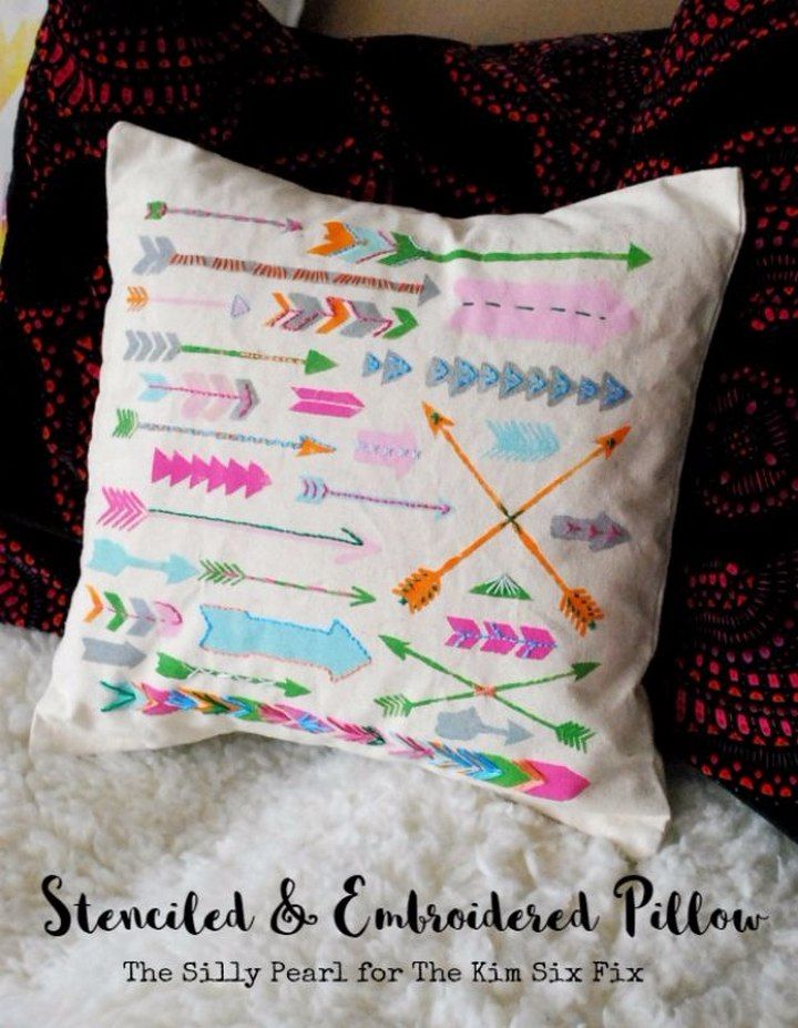 Stenciled And Embroidered Pillow