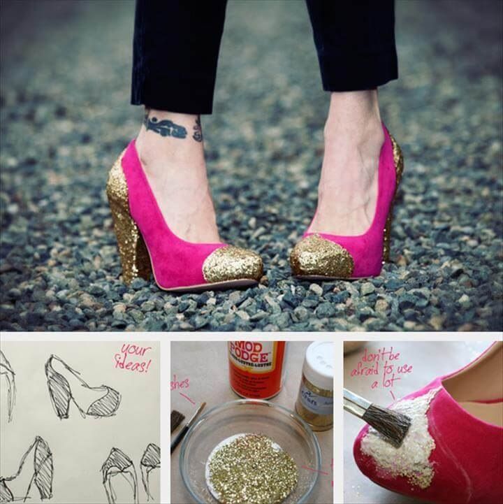 DIY Glitter Heel Shoes