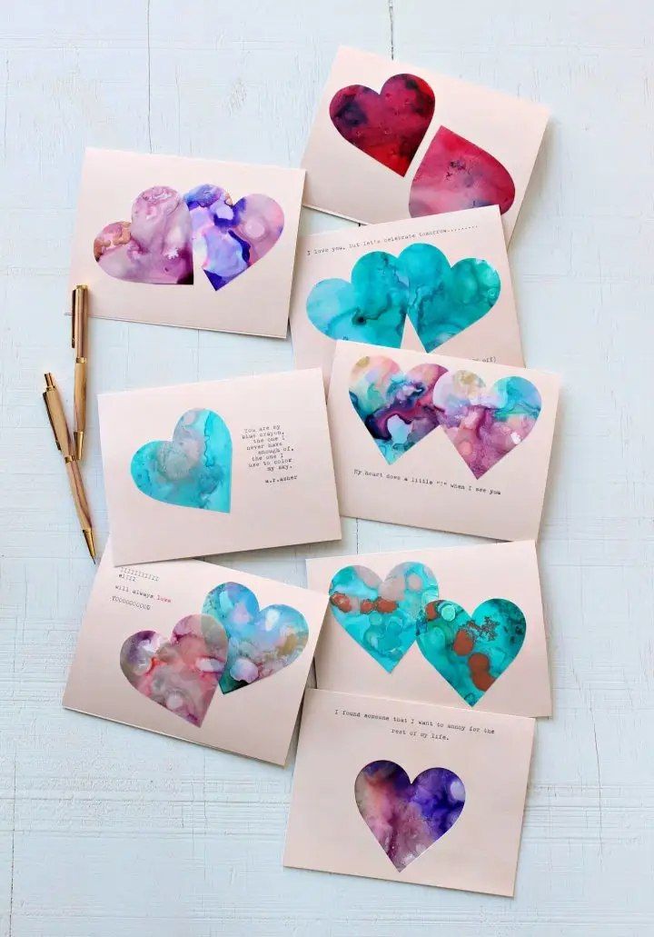 Marbled Heart Cards for Valentines Day