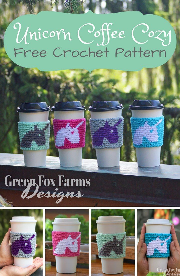 Unicorn Coffee Cozy Free Crochet Pattern 1