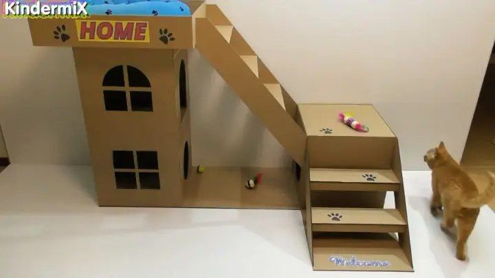 Cardboard Box Cat Playhouse