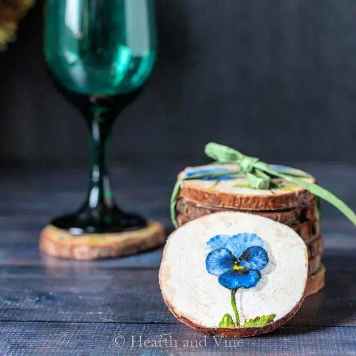 Coasters with Wood Slices and Napkins