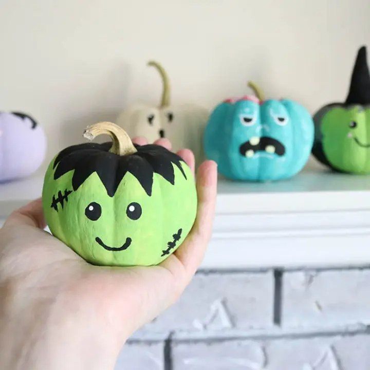 Cute Frankenstein Painted Pumpkin