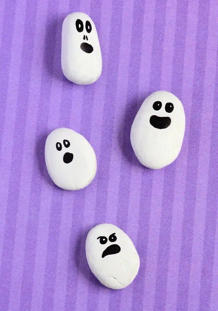 DIY Painted Rock Ghosts for Halloween