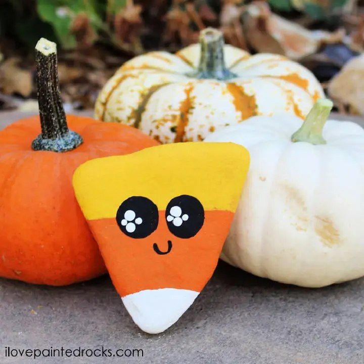 Fall Candy Corn Halloween Painted Rock