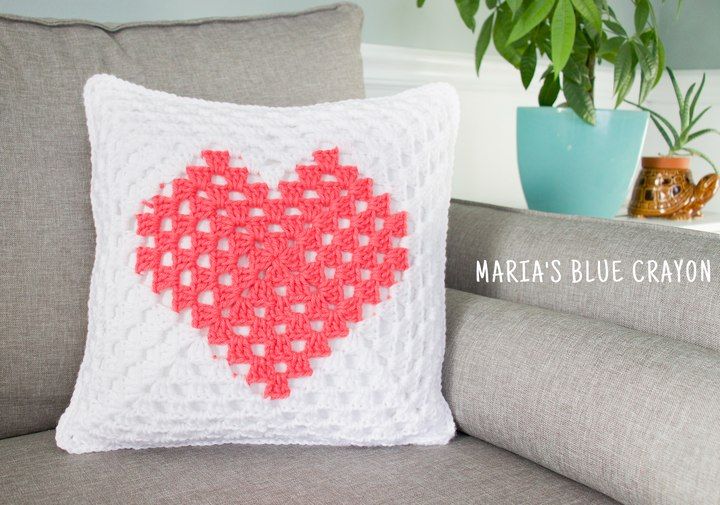 Granny Square Heart Pillow Crochet Pattern