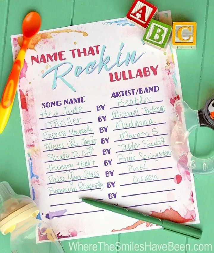 Name That Rockin Lullaby Baby Shower Game