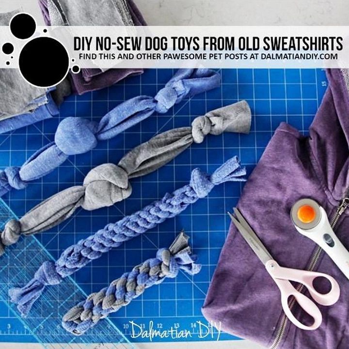 No Sew DIY Dog Toys from Old Sweatshirt Materials