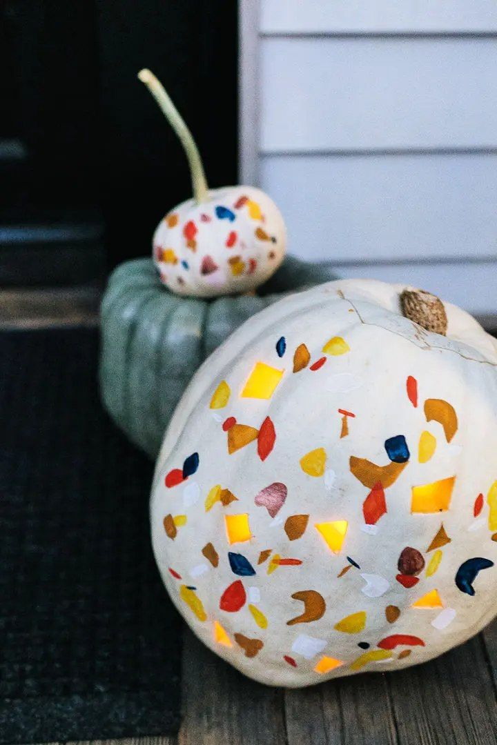 Painted and Carved Terrazzo Pumpkin
