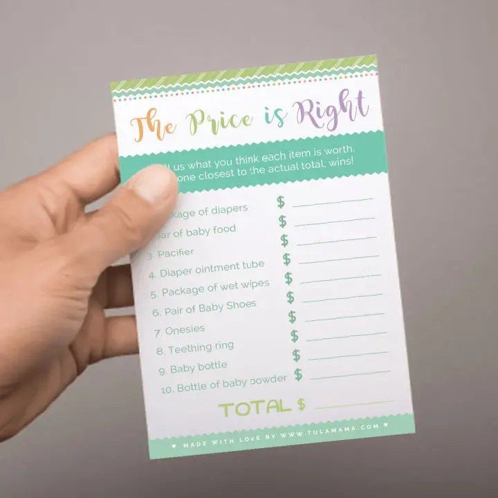 Price Is Right Baby Shower Game Templates