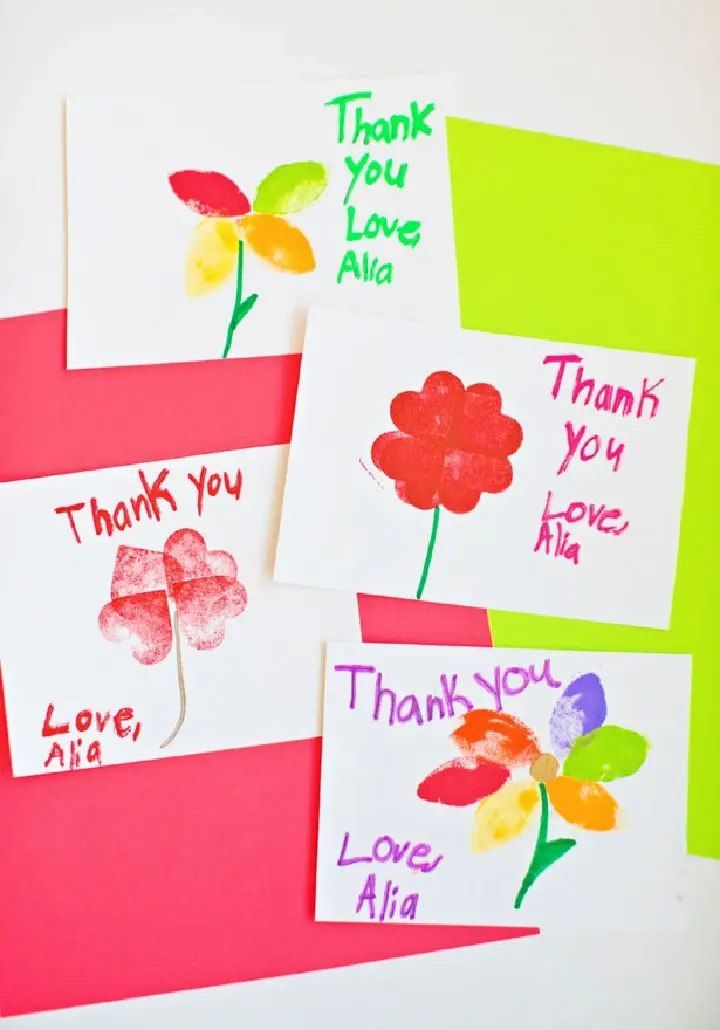 Stamped Flower DIY Thank You Cards for Kids