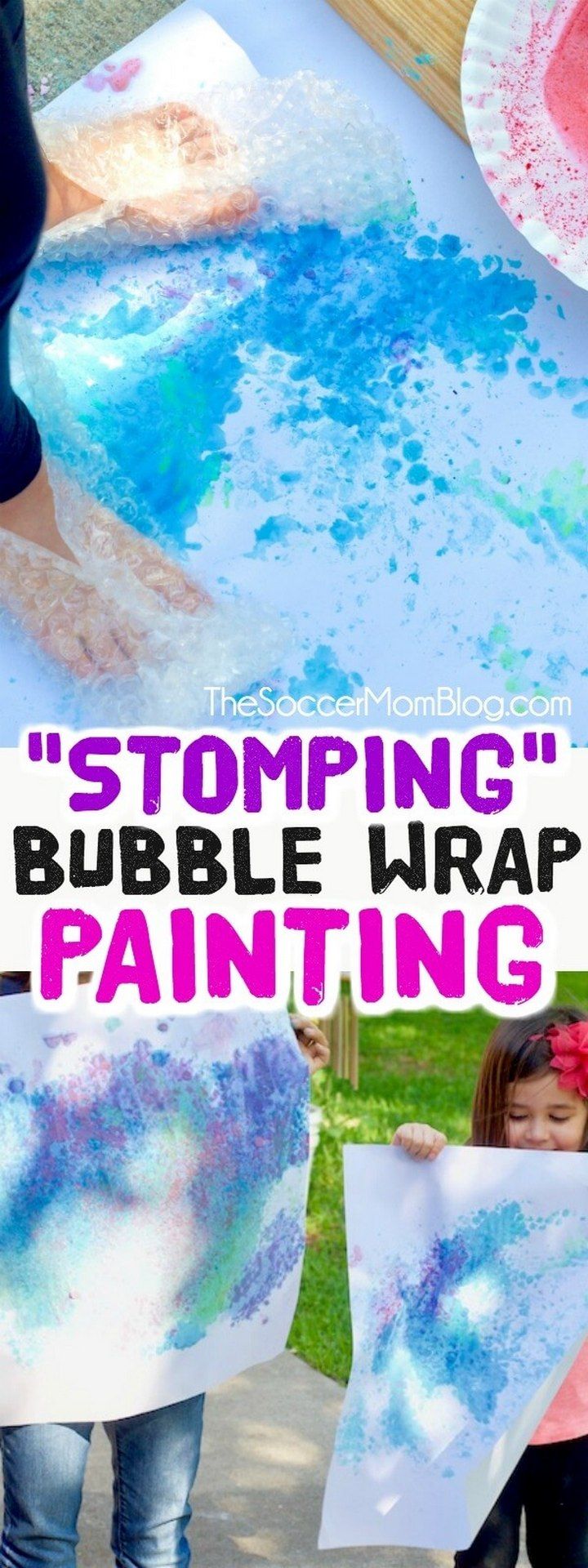Stomping Bubble Wrap Painting