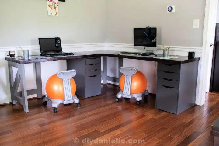 Two Person DIY Corner Desk With A Farmhouse Style