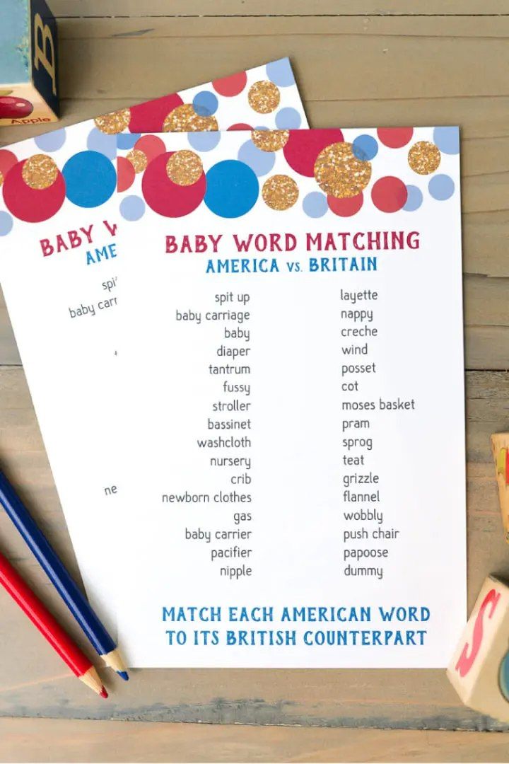 Word Match Baby Shower Game