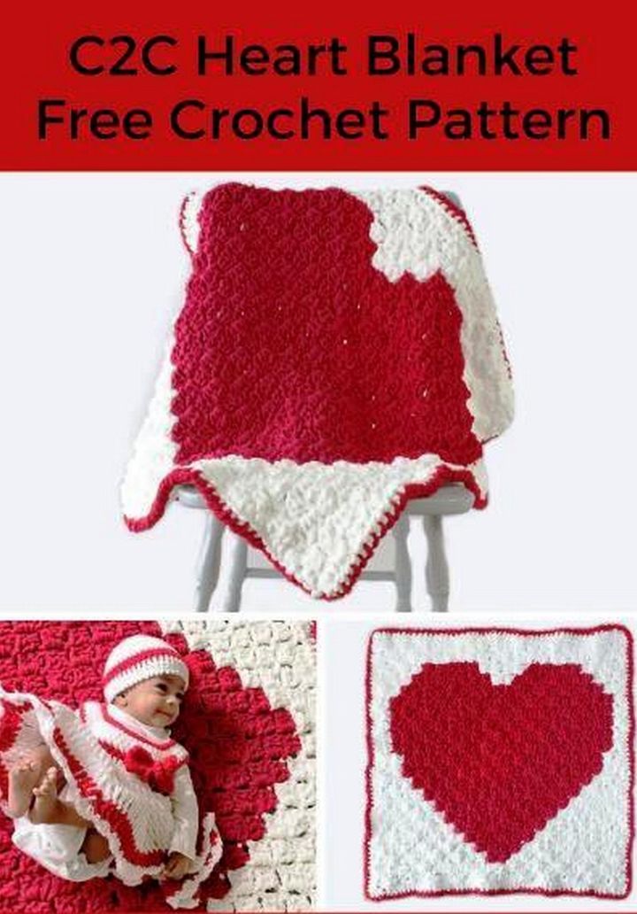 C2C Heart Blanket Free Crochet Blanket Pattern