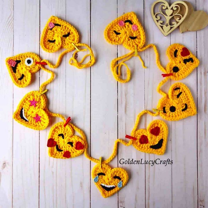 Crochet Heart Emoji Garland