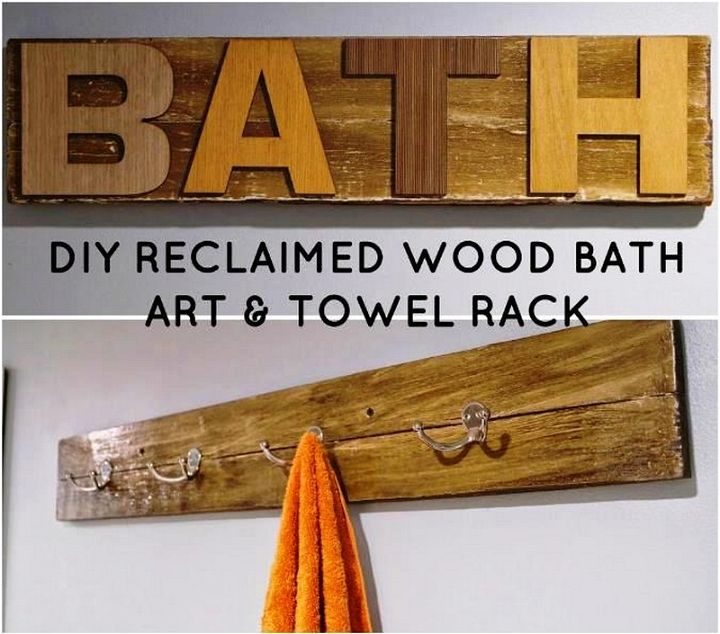DIY Reclaimed Wood Bath Art And Towel Rack