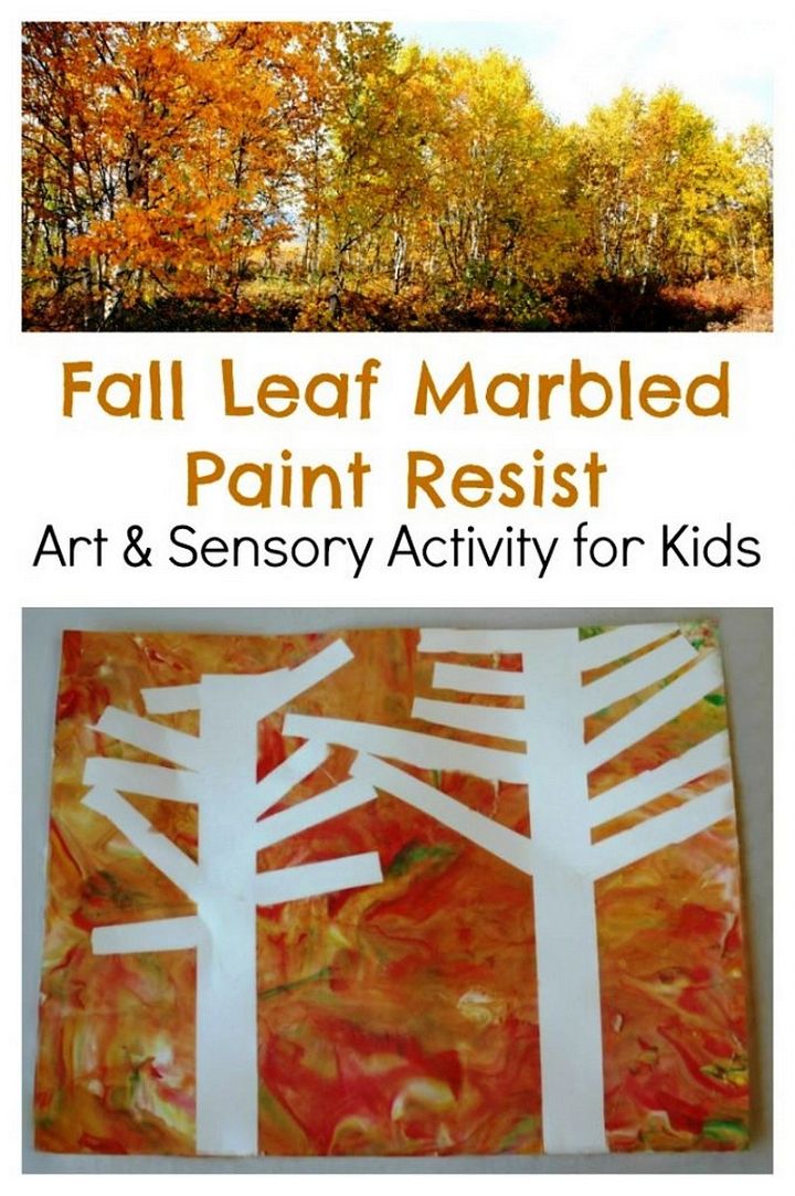Fall Trees Marbled Paint Resist Art Activity For Kids