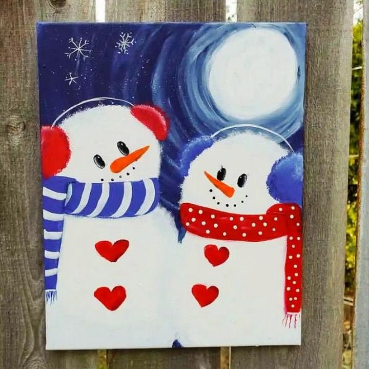 Snowman Acrylic Painting Snowman Couple