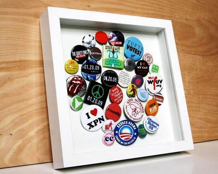Framed Button and Pin Collection