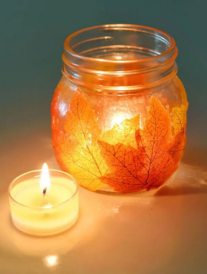 Beautiful Mason Jar Leaf Lanterns