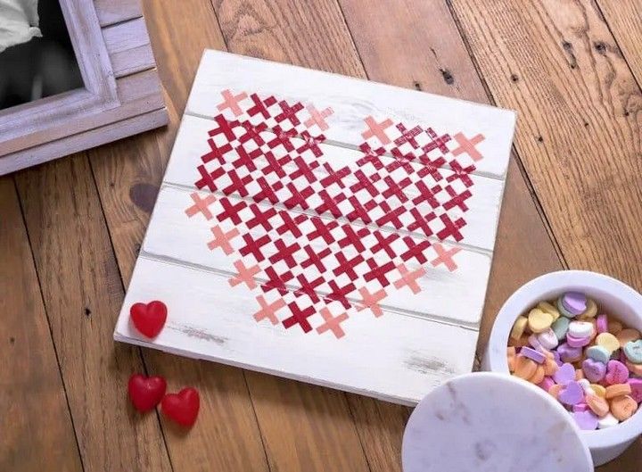 Easy Faux Cross Stitch Valentines Day Art