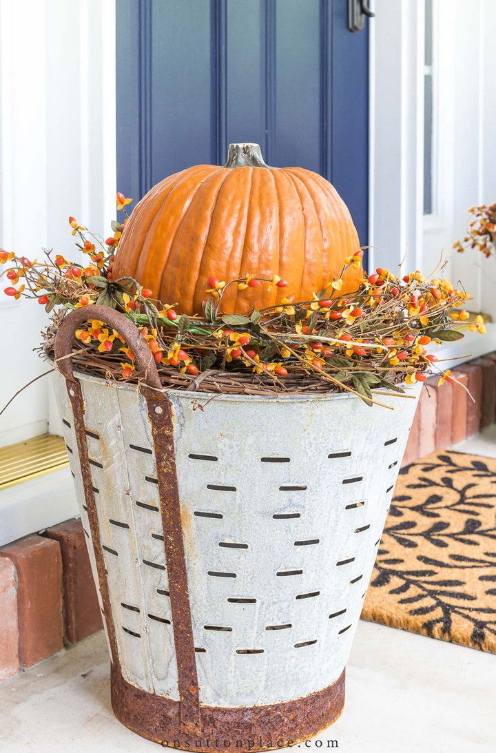 Fall Olive Bucket Pumpkin Planters