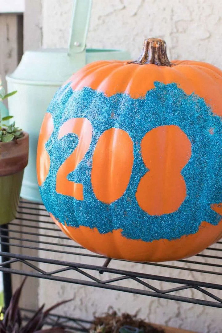 House Number Pumpkin with Glittery Flair