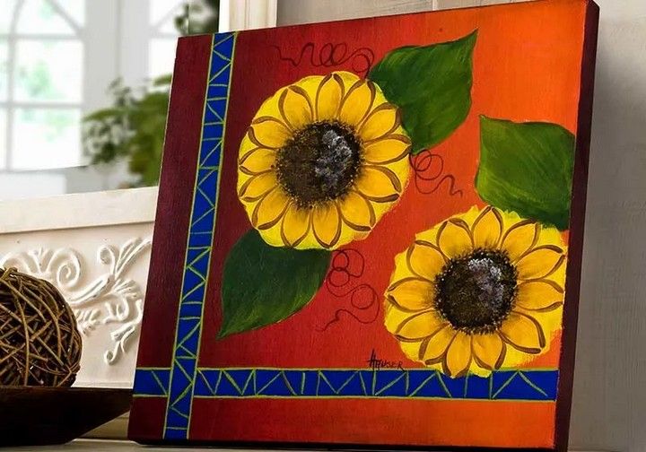 Painted Modern Sunflower Art