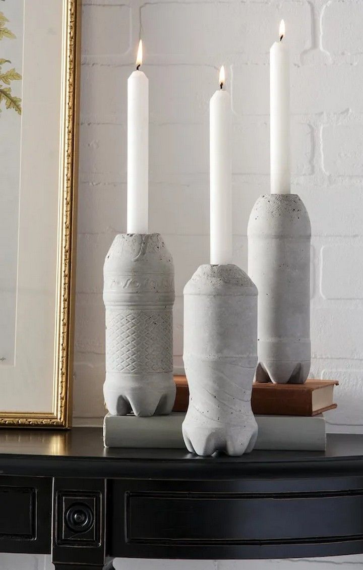 Concrete Candle Holders From Plastic Bottles