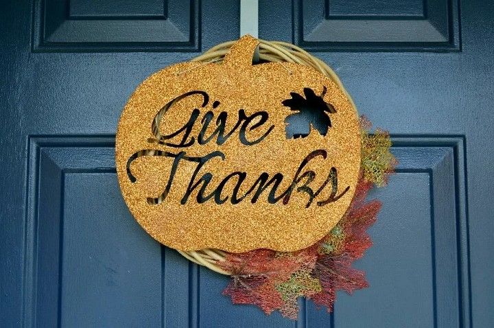 Give Thanks Glittered Sign