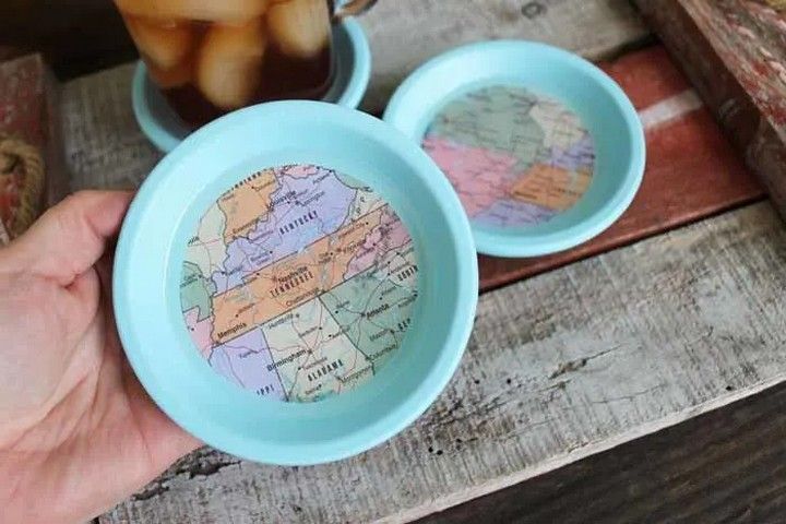 Map Coasters from Terra Cotta Saucers