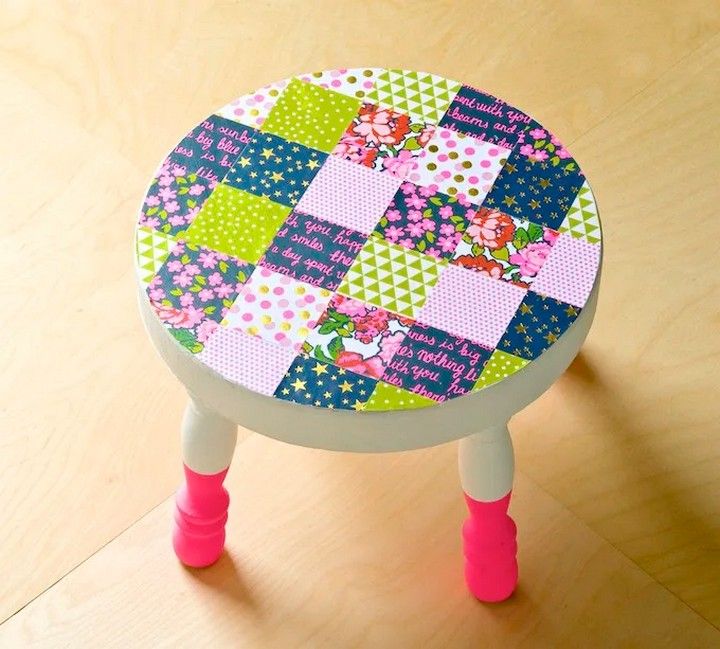 Patchwork Stool with Pretty Paper