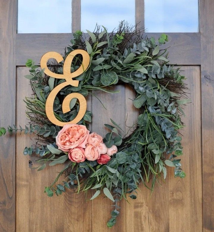 Stained Wood Letter Spring Wreath