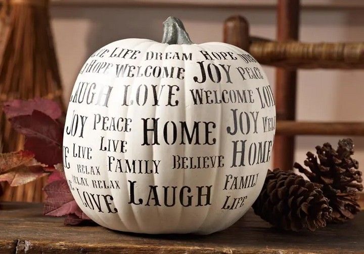 Stenciled Happy Words Pumpkin